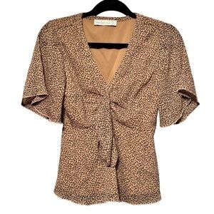 ABERCROMBIE & FITCH Leopard Print Flutter Sleeve Tie Front V-neck Blouse Small